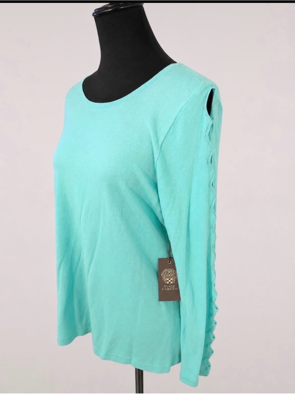 Vince Camuto Teal Crewneck Long-Sleeve Top